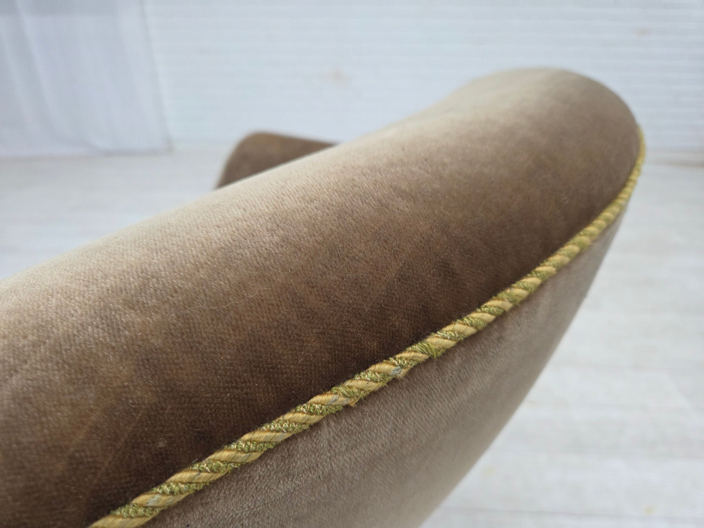 1960s, Danish armchair, original green furniture velour.