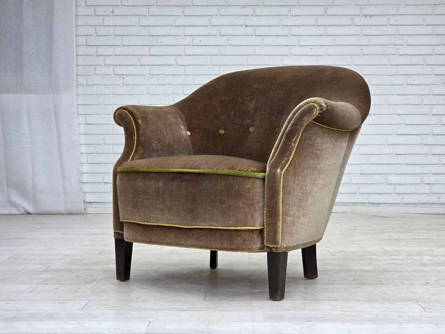 1960s, Danish armchair, original green furniture velour.