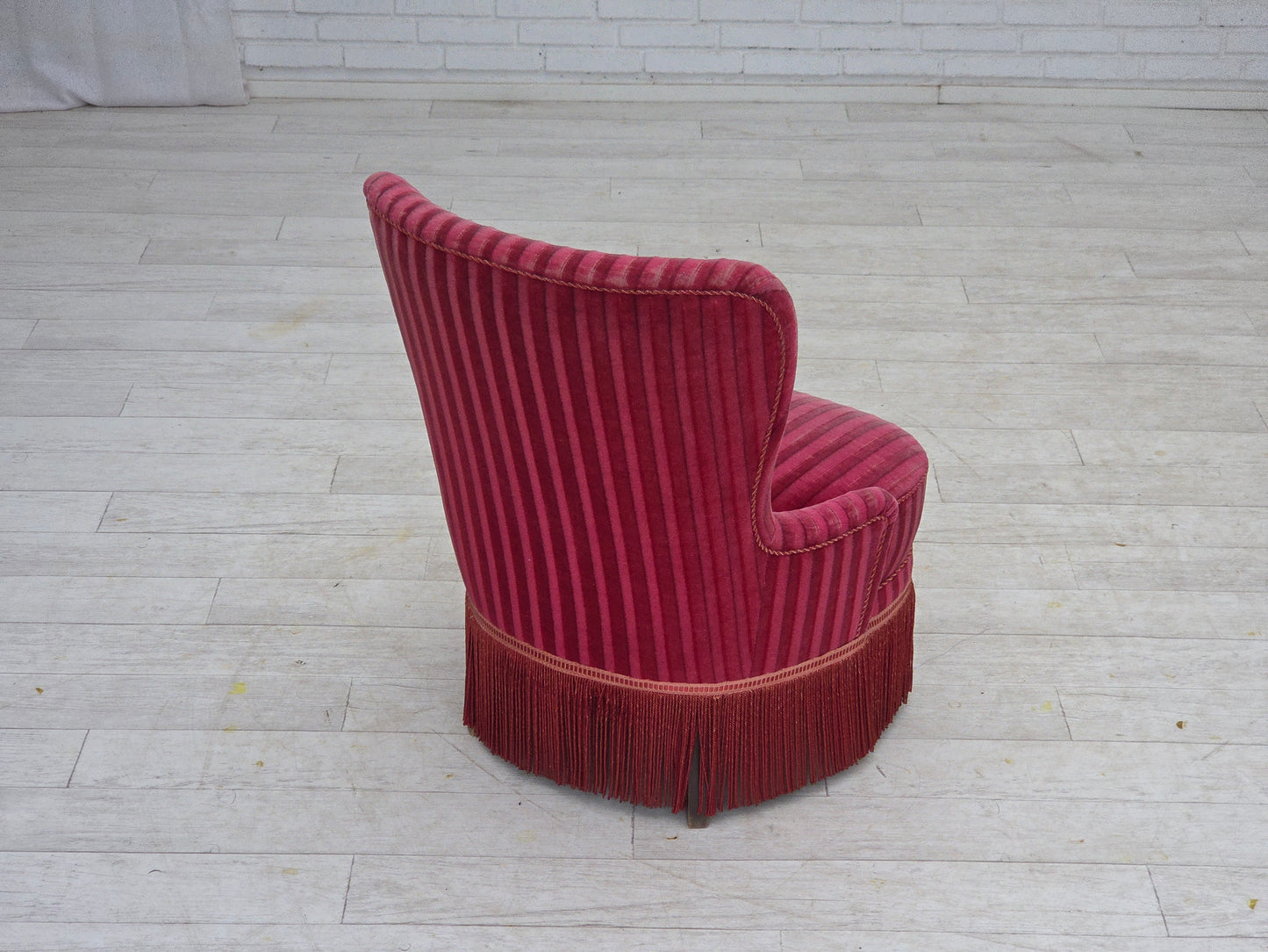 1960s, Danish armchair, original striped red furniture velour.