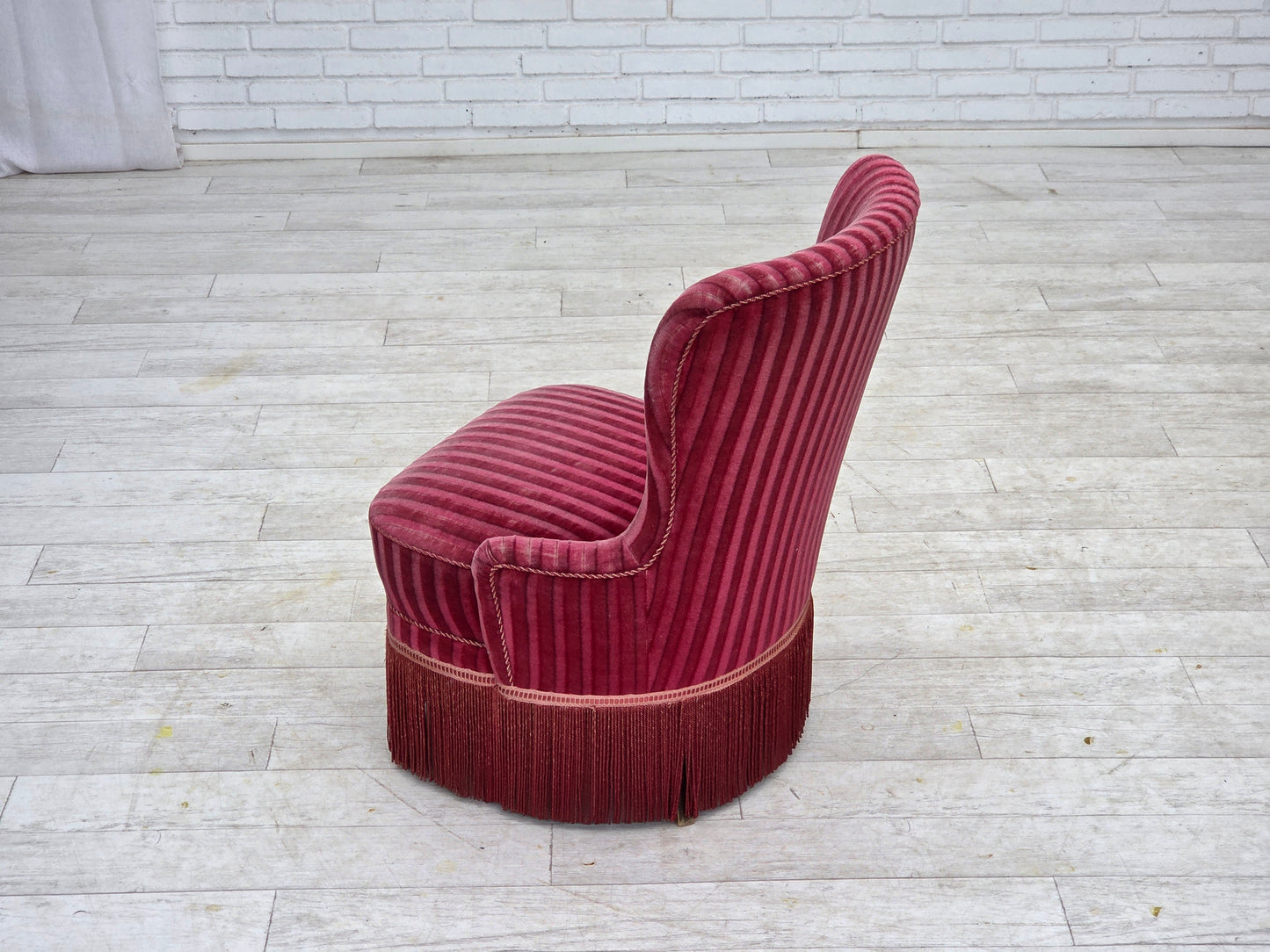 1960s, Danish armchair, original striped red furniture velour.