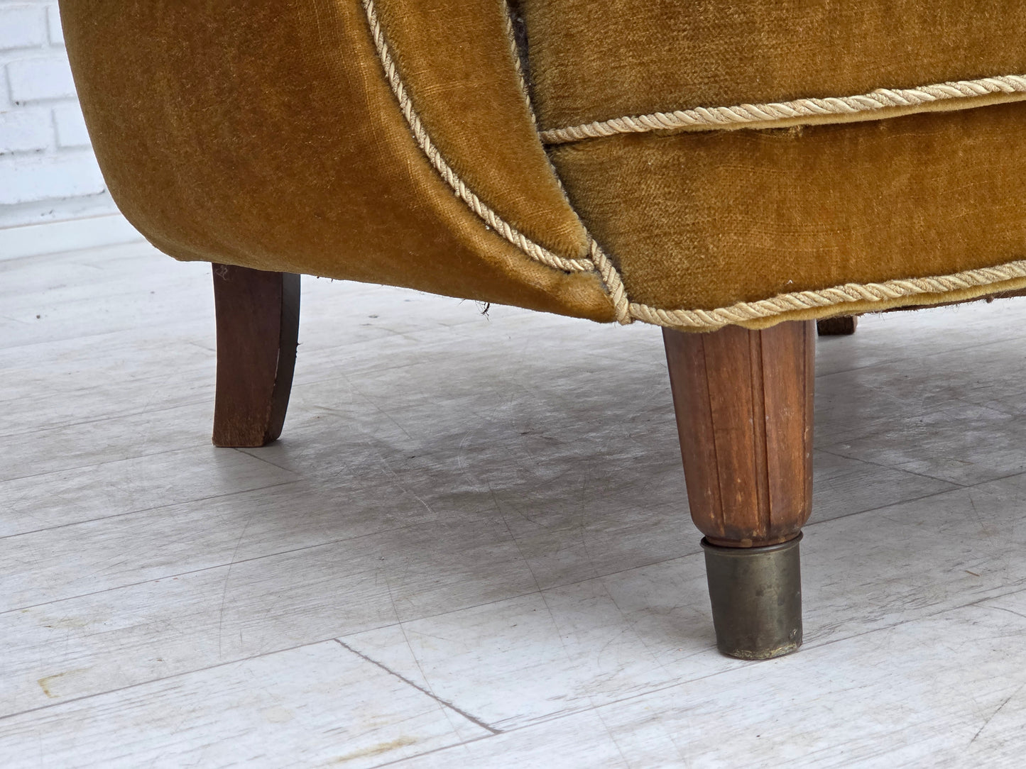 1960s, Danish relax chair, original honey yellow furniture velour.
