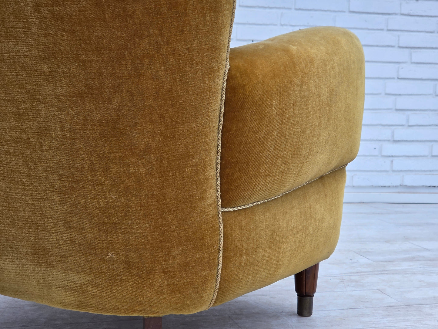 1960s, Danish relax chair, original honey yellow furniture velour.