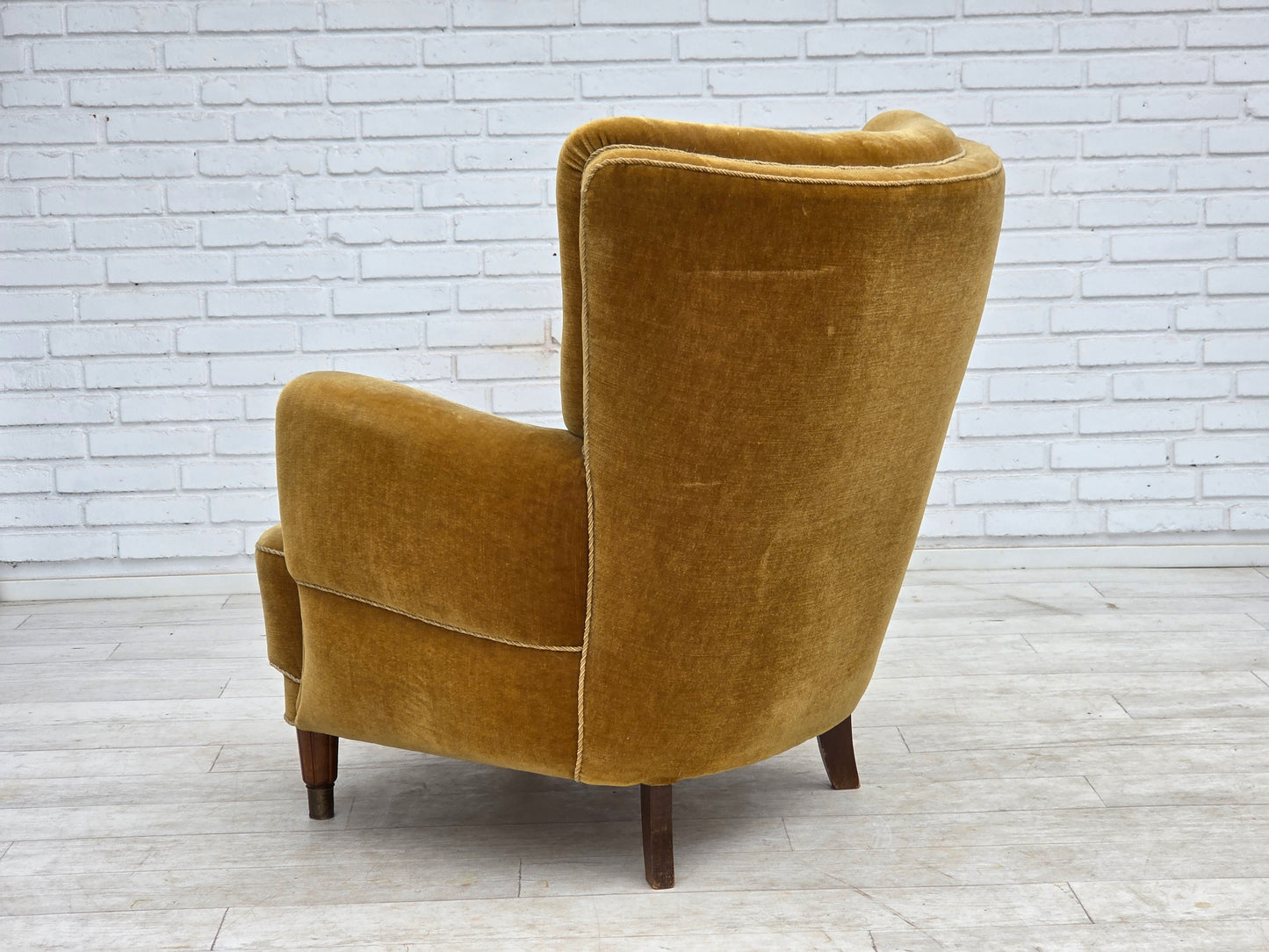 1960s, Danish relax chair, original honey yellow furniture velour.