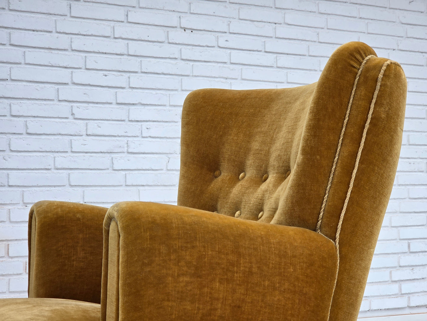 1960s, Danish relax chair, original honey yellow furniture velour.