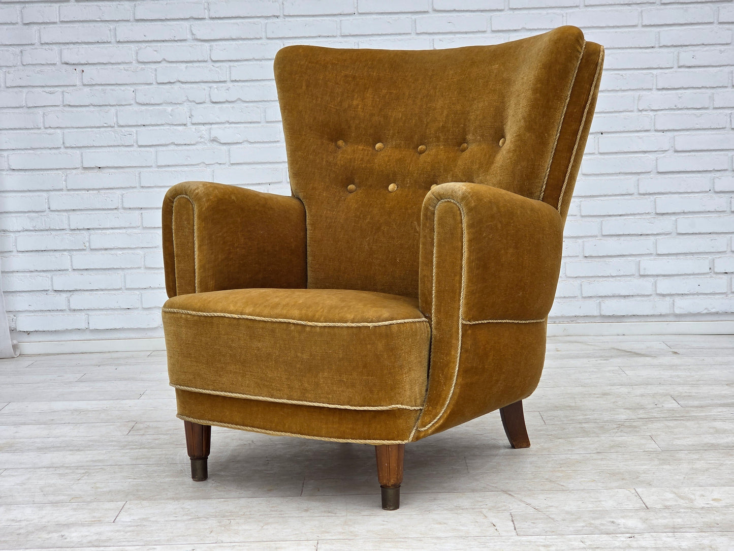 1960s, Danish relax chair, original honey yellow furniture velour.