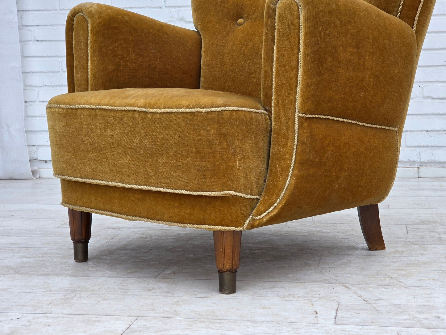 1960s, Danish relax chair, original honey yellow furniture velour.