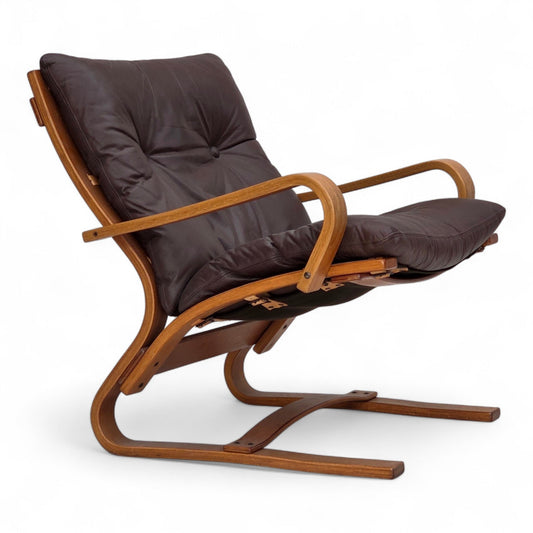 1970s, Danish armchair by Komfort, furniture leather, canvas, bent wood.