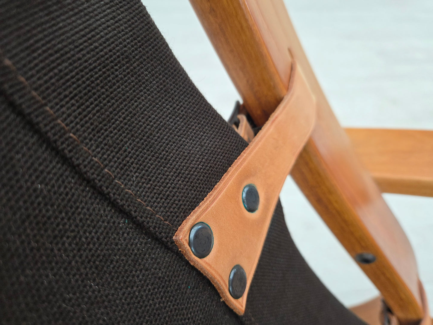 1970s, Danish armchair by Komfort, furniture leather, canvas, bent wood.