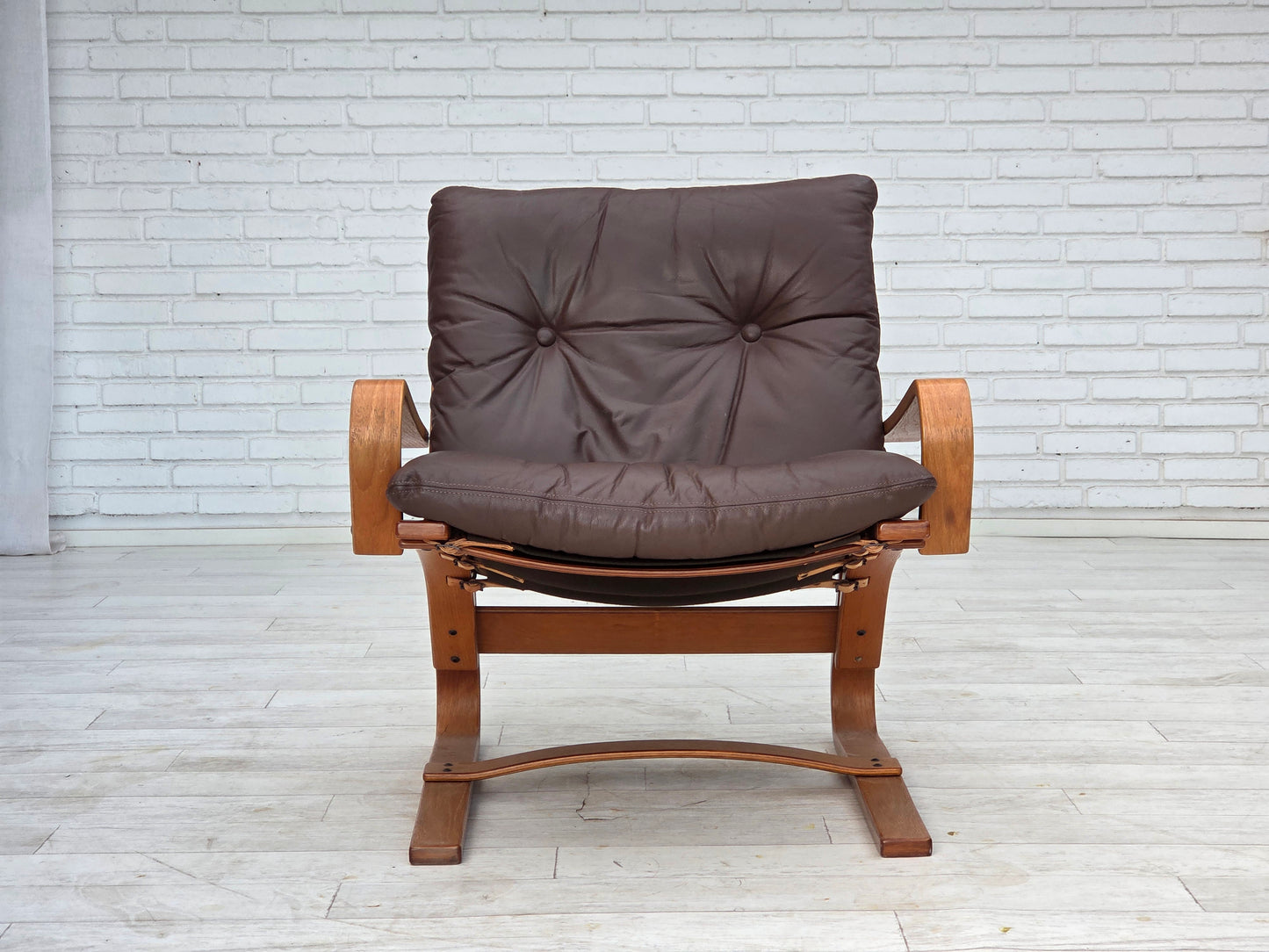 1970s, Danish armchair by Komfort, furniture leather, canvas, bent wood.