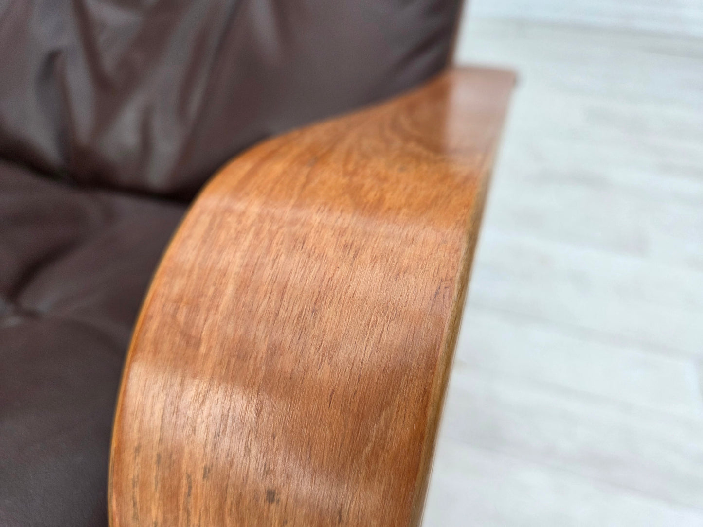 1970s, Danish armchair by Komfort, furniture leather, canvas, bent wood.