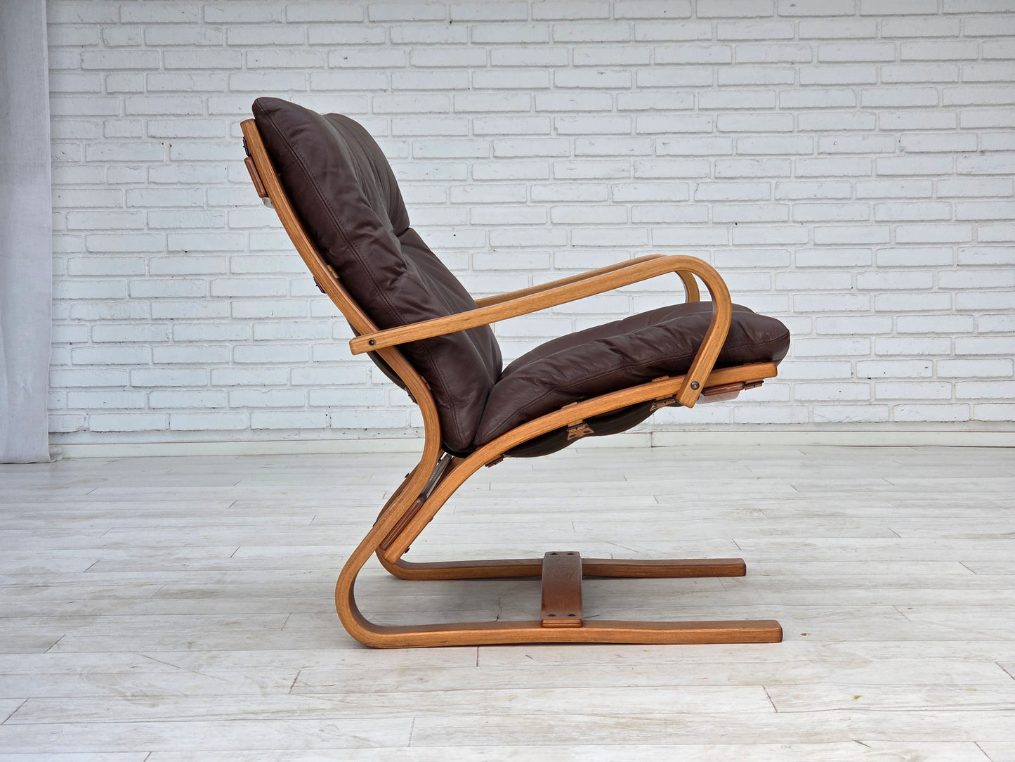1970s, Danish armchair by Komfort, furniture leather, canvas, bent wood.