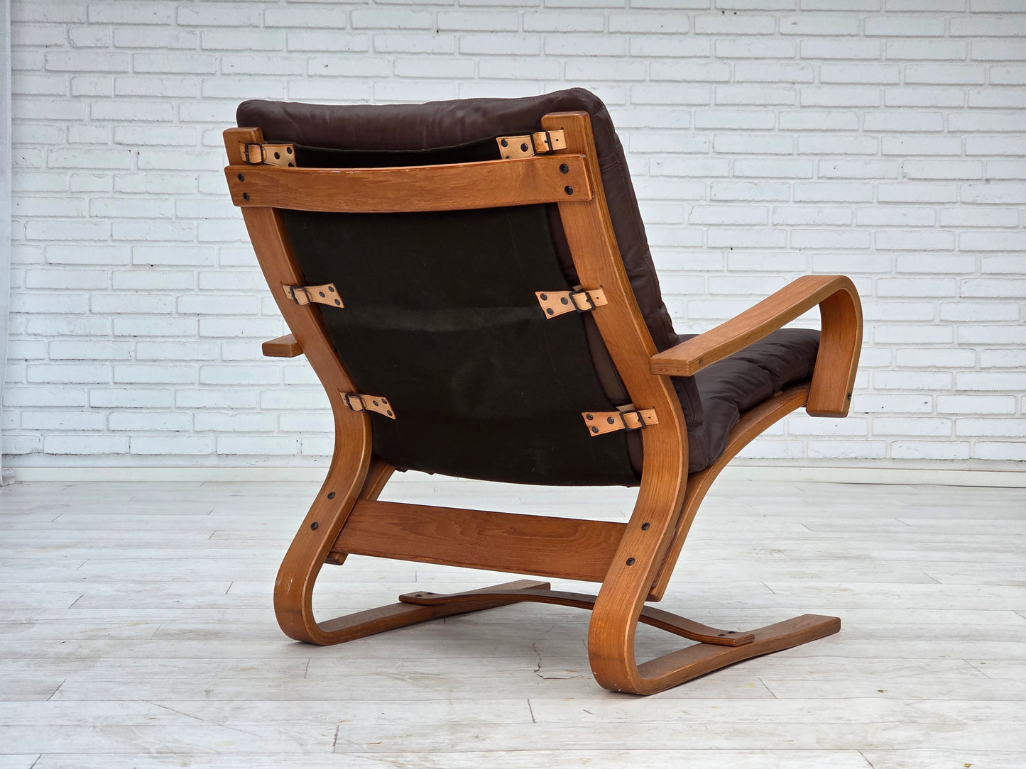 1970s, Danish armchair by Komfort, furniture leather, canvas, bent wood.
