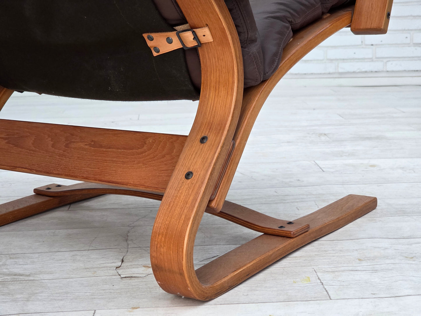 1970s, Danish armchair by Komfort, furniture leather, canvas, bent wood.