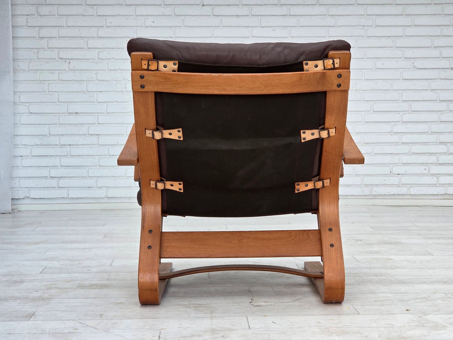 1970s, Danish armchair by Komfort, furniture leather, canvas, bent wood.