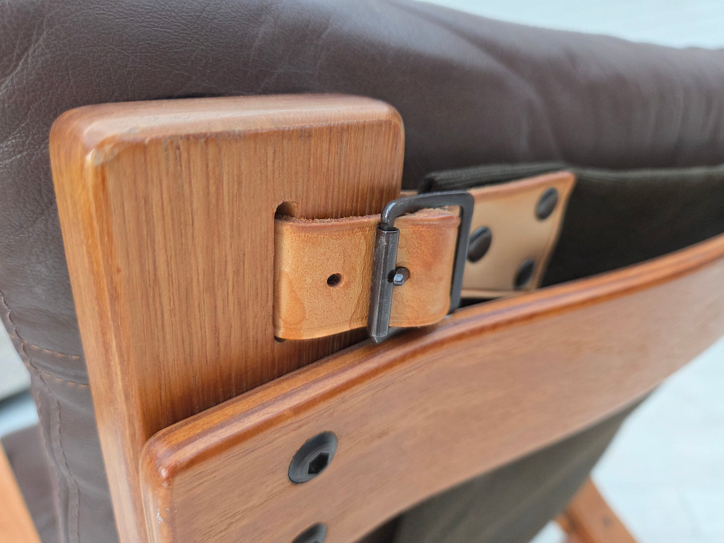 1970s, Danish armchair by Komfort, furniture leather, canvas, bent wood.