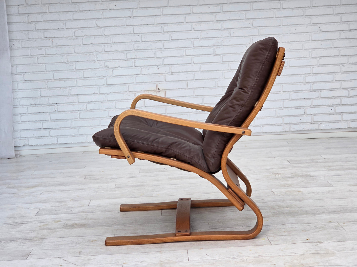 1970s, Danish armchair by Komfort, furniture leather, canvas, bent wood.