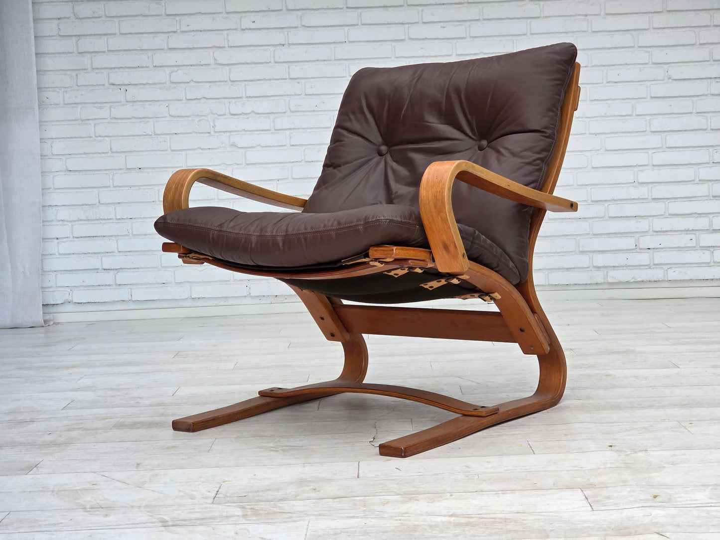 1970s, Danish armchair by Komfort, furniture leather, canvas, bent wood.