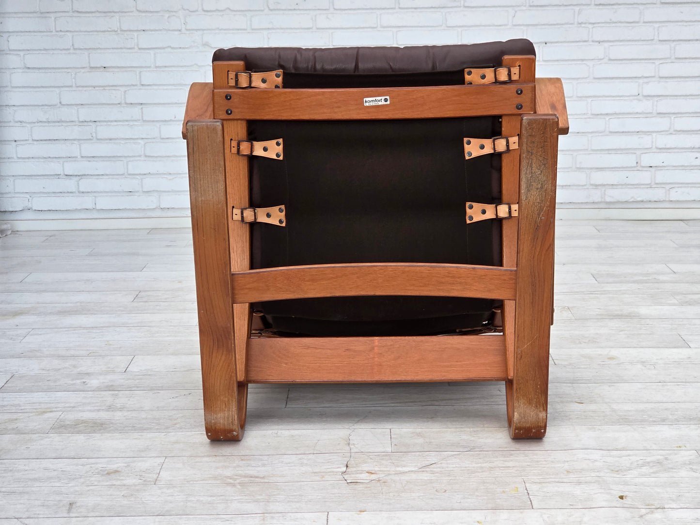 1970s, Danish armchair by Komfort, furniture leather, canvas, bent wood.
