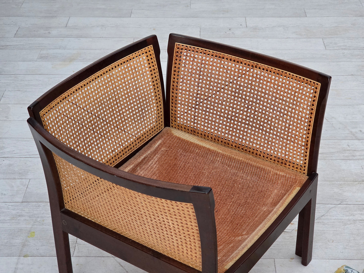 1970s, Danish design by Illum Wikkelsø, armchair model "Plexus", teak wood, furniture mesh.