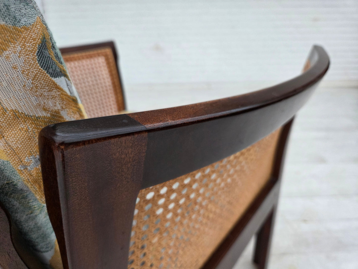 1970s, Danish design by Illum Wikkelsø, armchair model "Plexus", teak wood, furniture mesh.