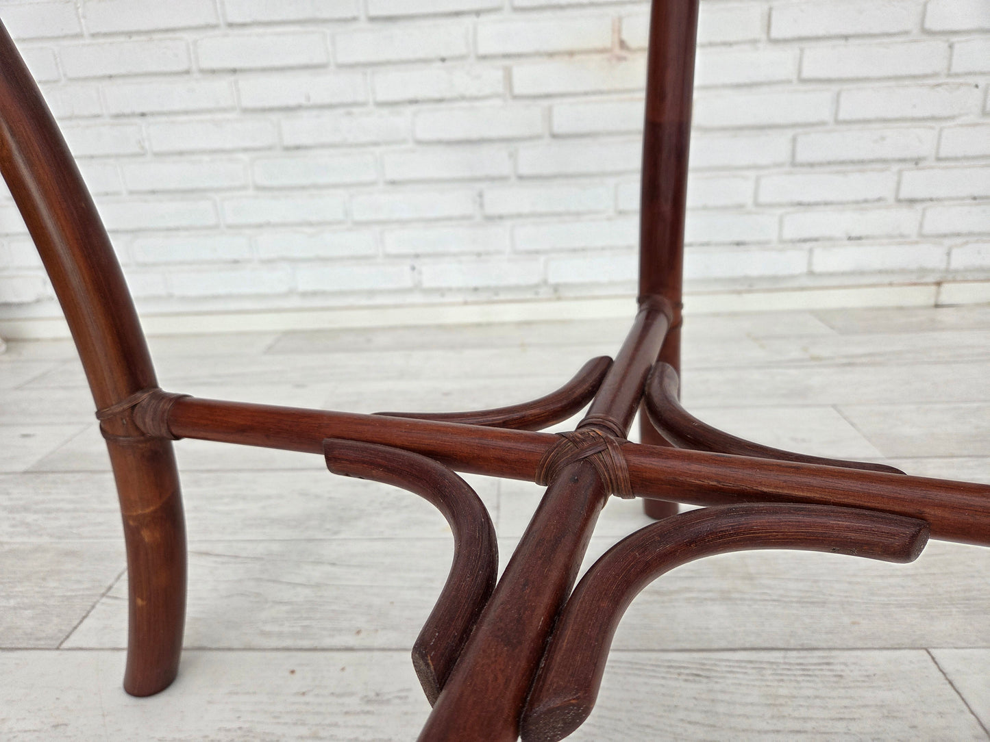 1970s, Danish coffee armchairs set, rattan, nubuck fabric.