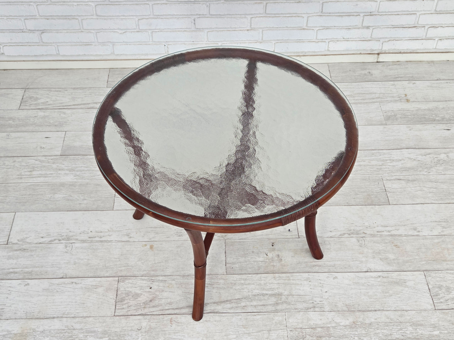 1970s, Danish coffee armchairs set, rattan, nubuck fabric.