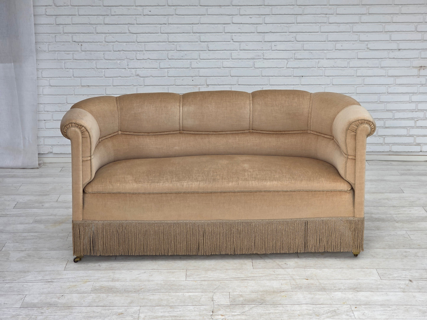 1950s, Danish 2-seater sofa, furniture velour, teak wood legs.