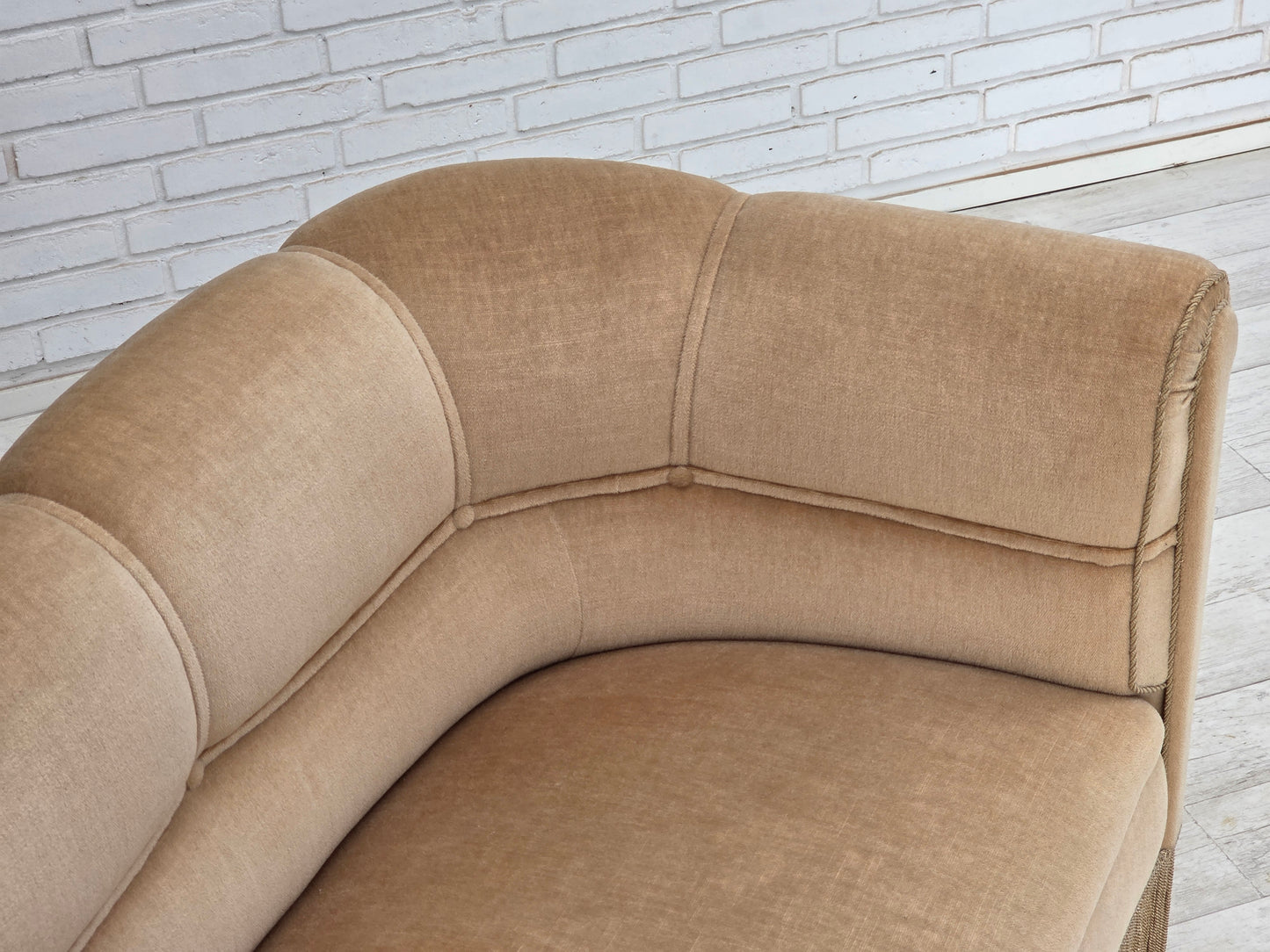 1950s, Danish 2-seater sofa, furniture velour, teak wood legs.