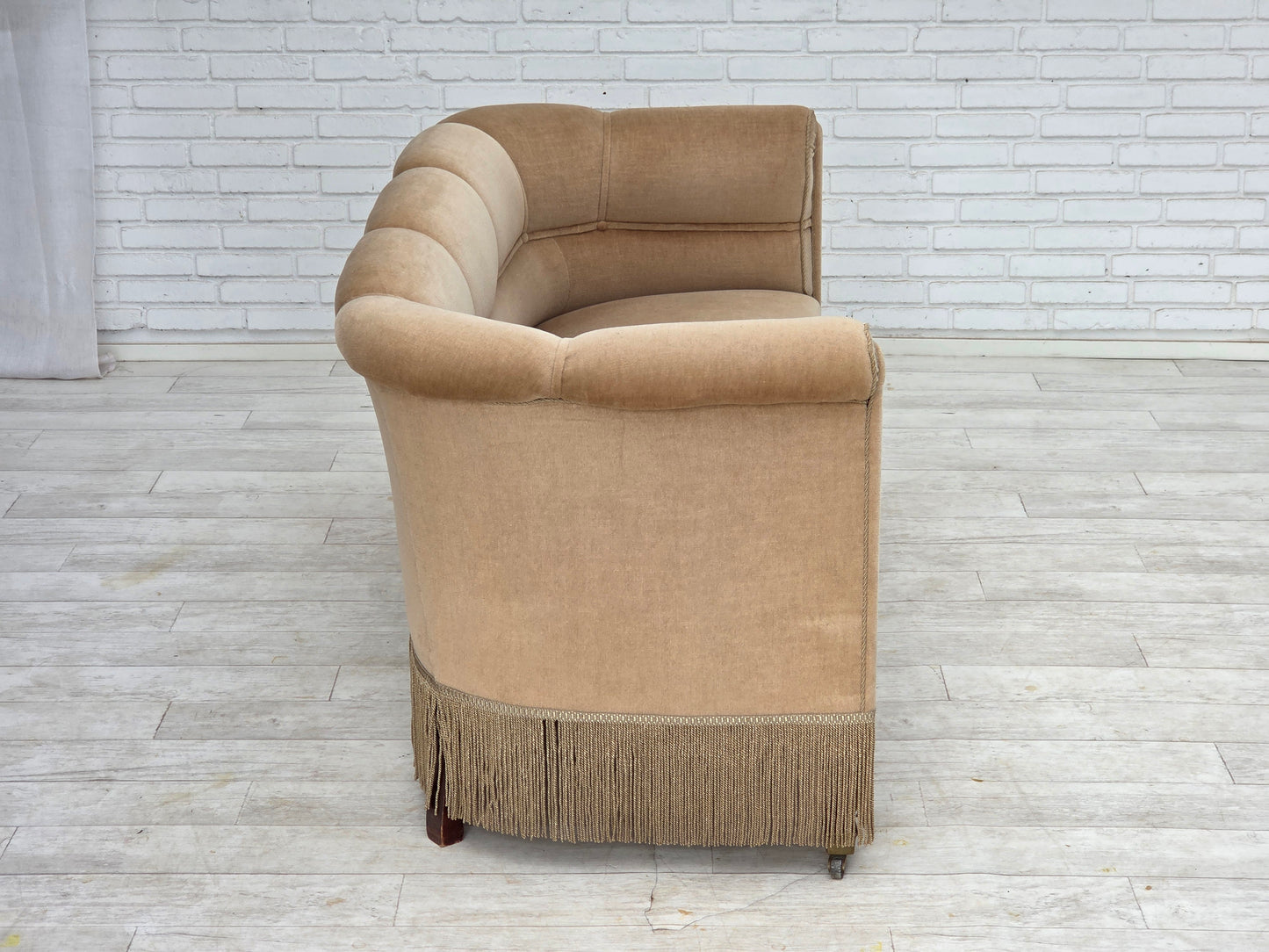 1950s, Danish 2-seater sofa, furniture velour, teak wood legs.