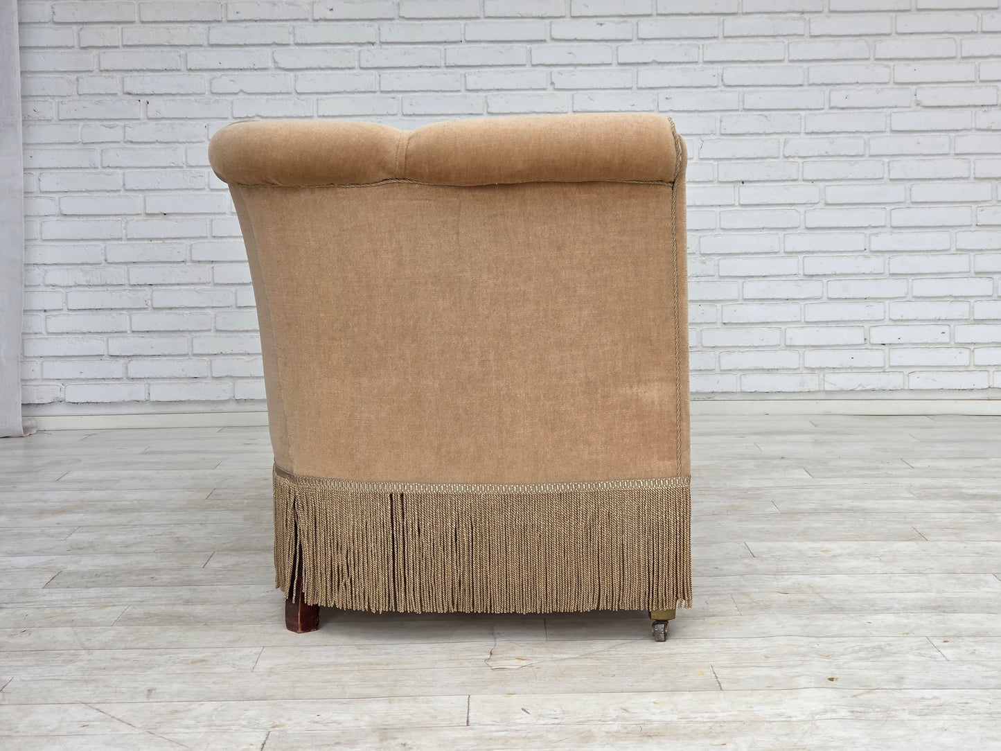 1950s, Danish 2-seater sofa, furniture velour, teak wood legs.