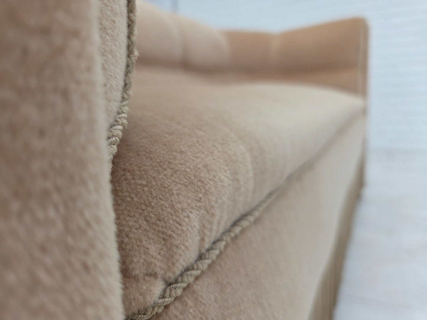 1950s, Danish 2-seater sofa, furniture velour, teak wood legs.