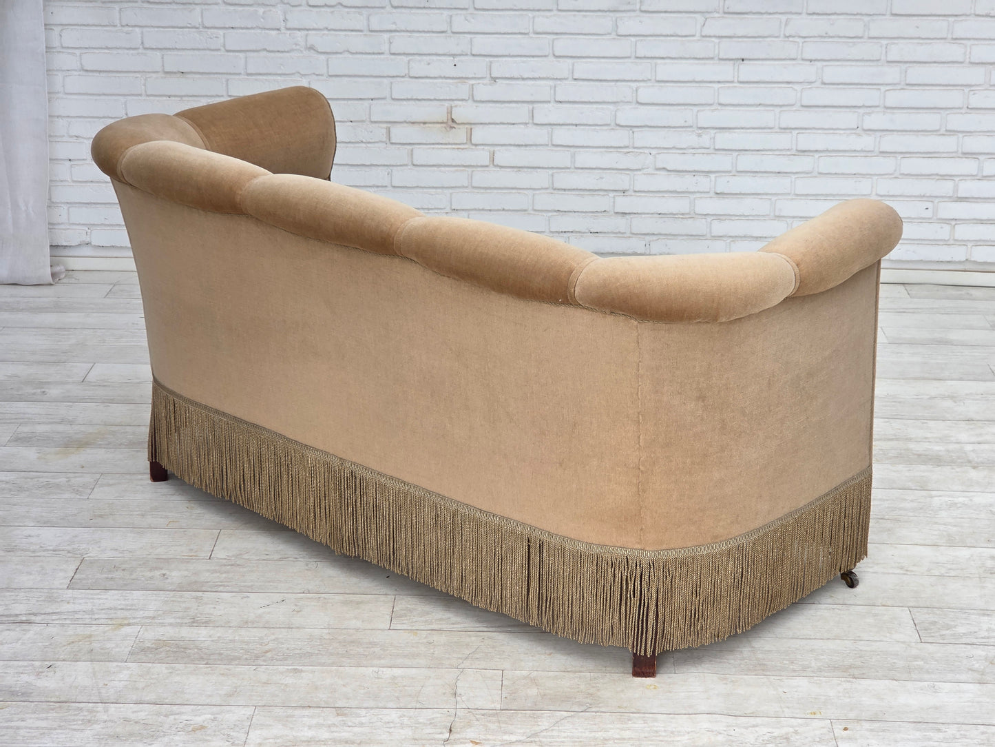 1950s, Danish 2-seater sofa, furniture velour, teak wood legs.