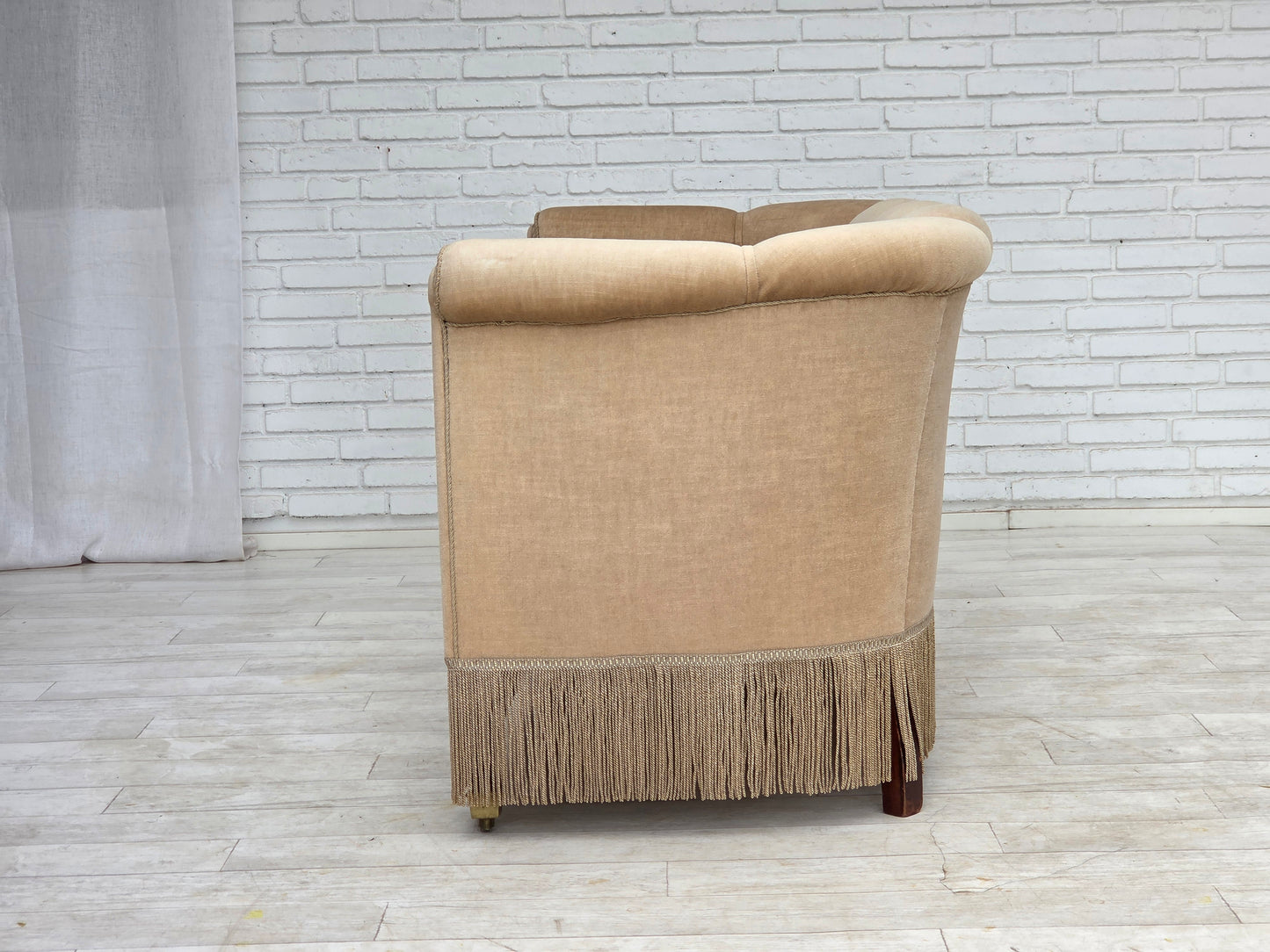 1950s, Danish 2-seater sofa, furniture velour, teak wood legs.