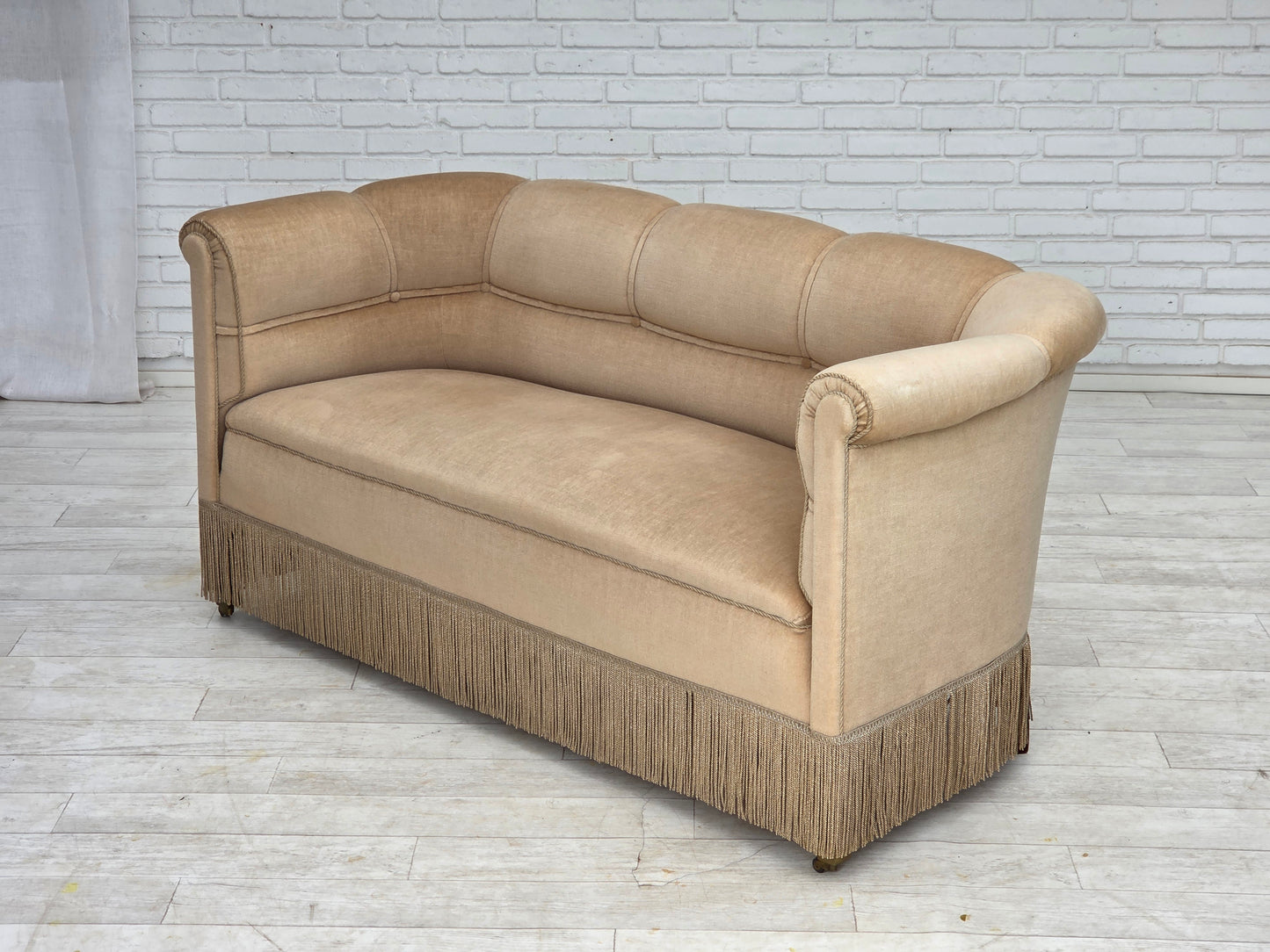 1950s, Danish 2-seater sofa, furniture velour, teak wood legs.