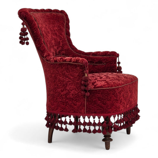 1950s, Danish armchair, furniture velour, beech wood legs.
