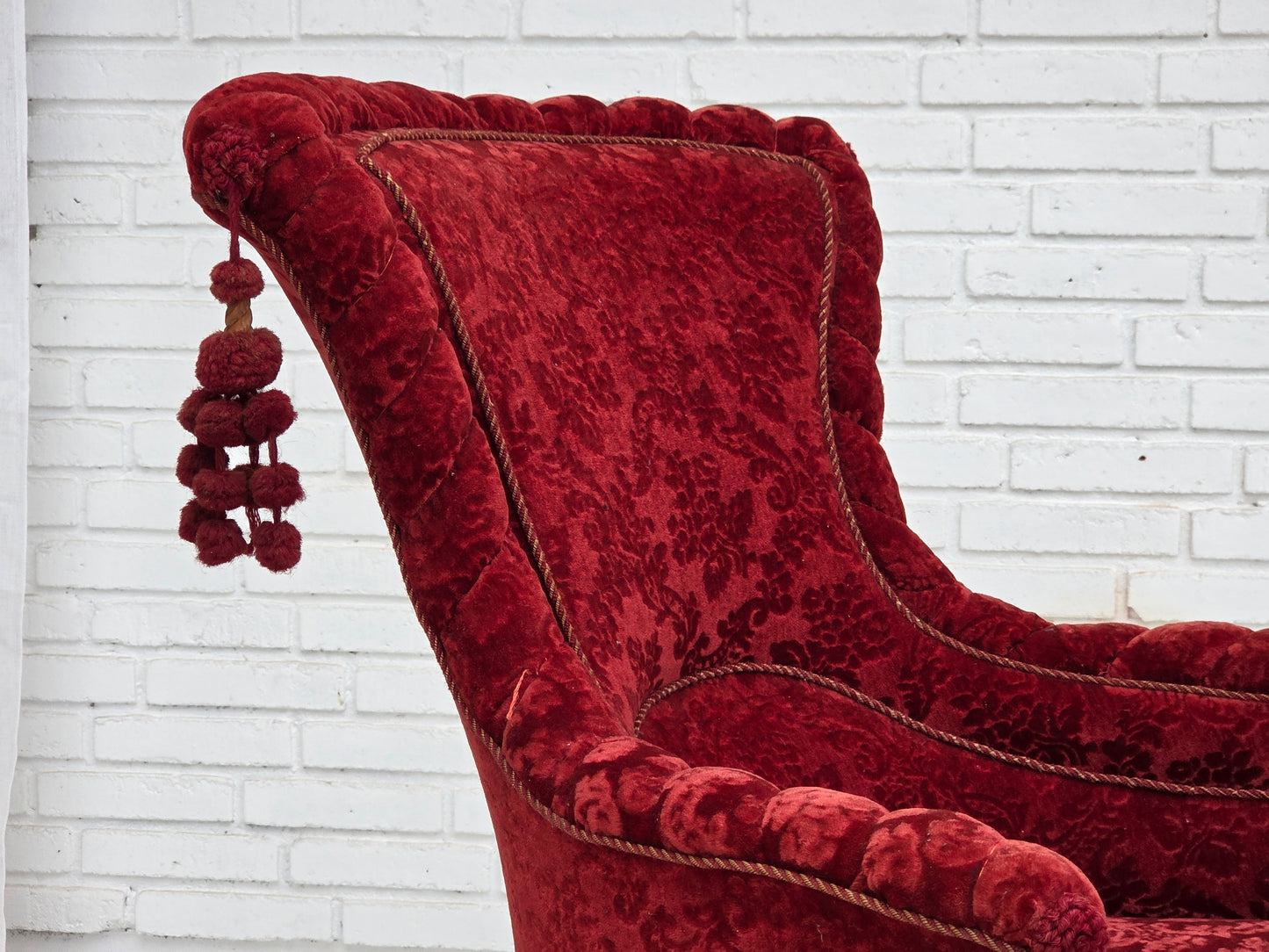 1950s, Danish armchair, furniture velour, beech wood legs.