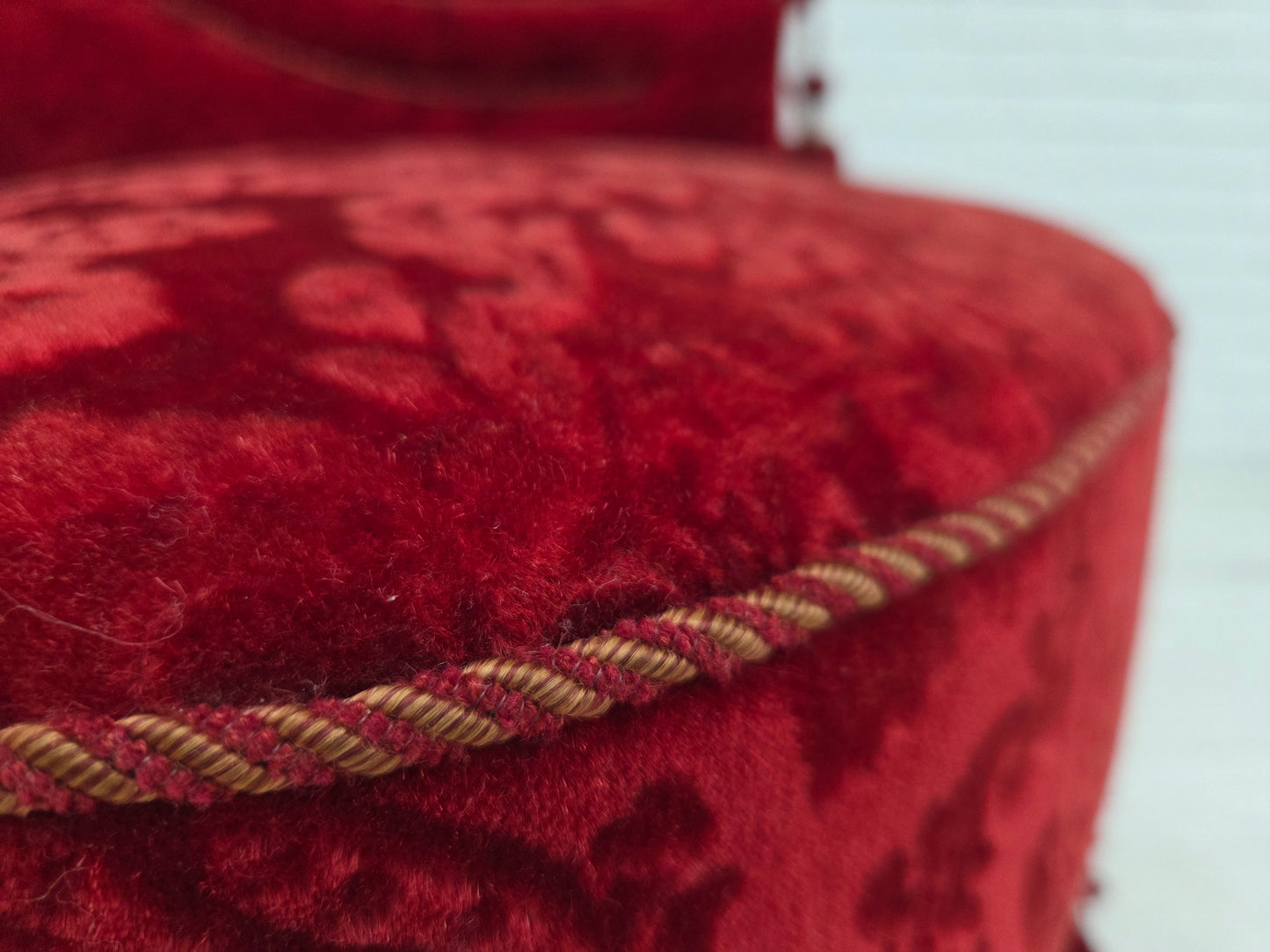 1950s, Danish armchair, furniture velour, beech wood legs.