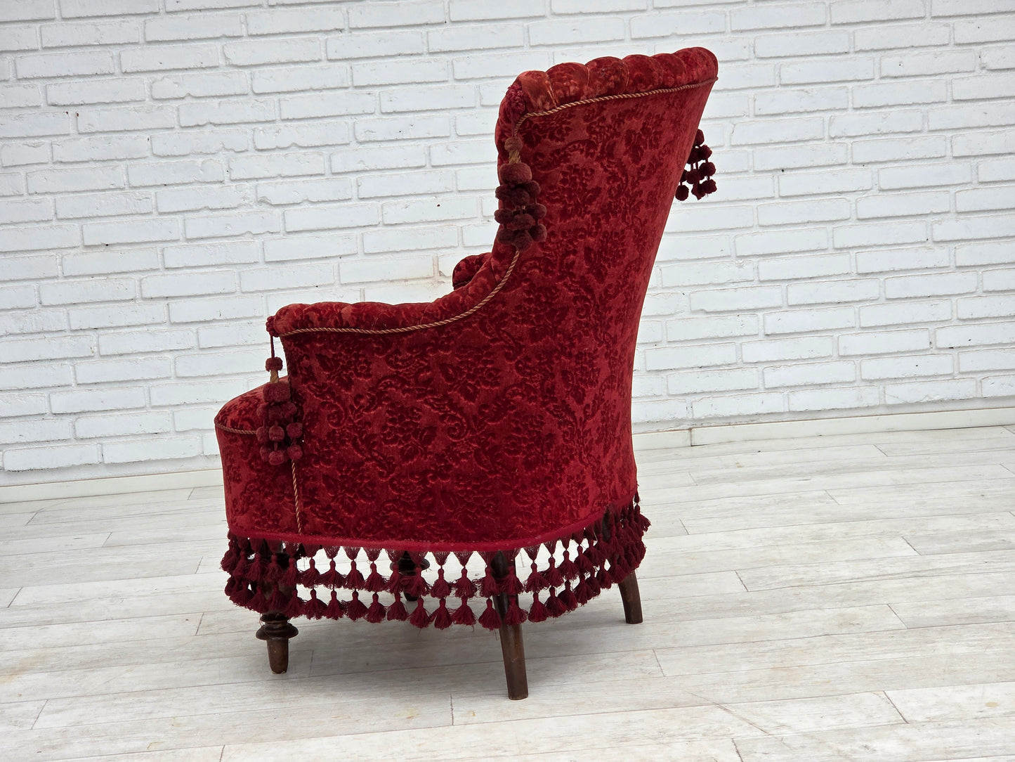 1950s, Danish armchair, furniture velour, beech wood legs.