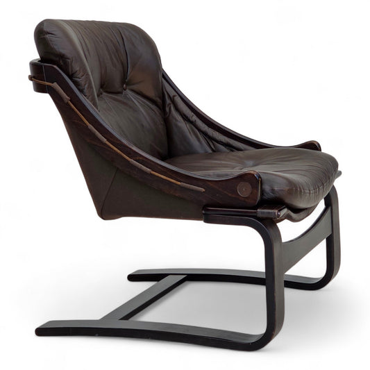 1970s, Swedish design by Åke Fribytter, armchair, furniture leather.