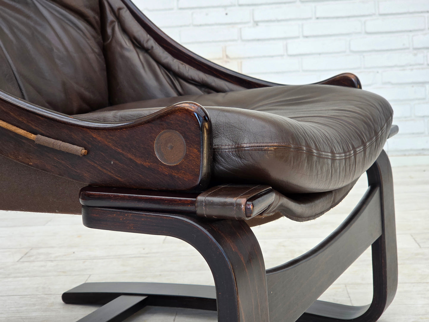 1970s, Swedish design by Åke Fribytter, armchair, furniture leather.
