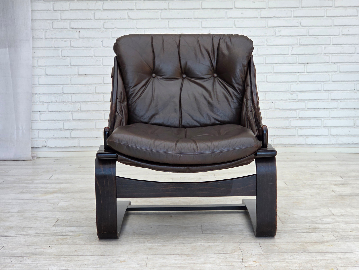 1970s, Swedish design by Åke Fribytter, armchair, furniture leather.