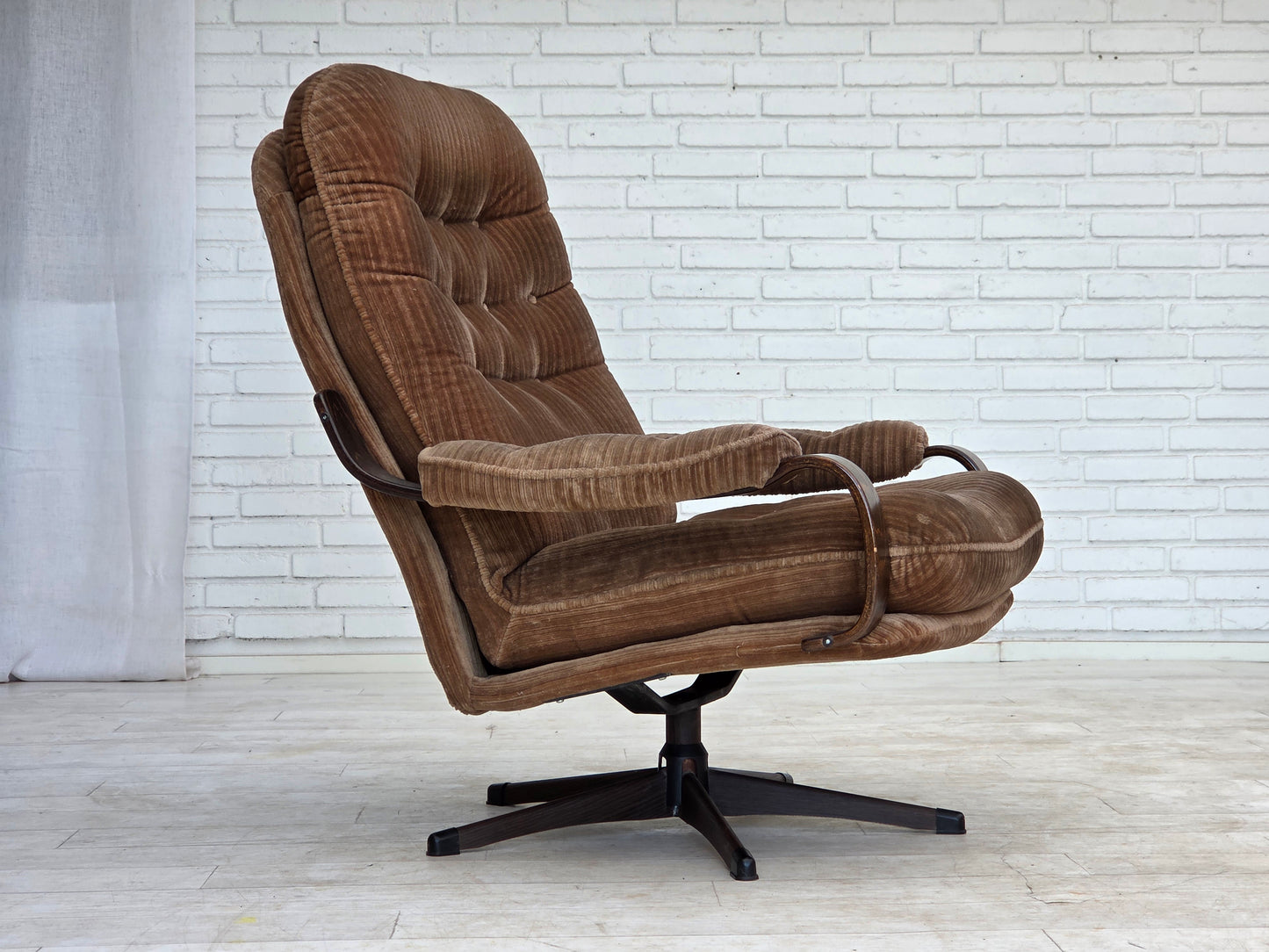 1970s, Danish swivel armchair, brown furniture corduroy.