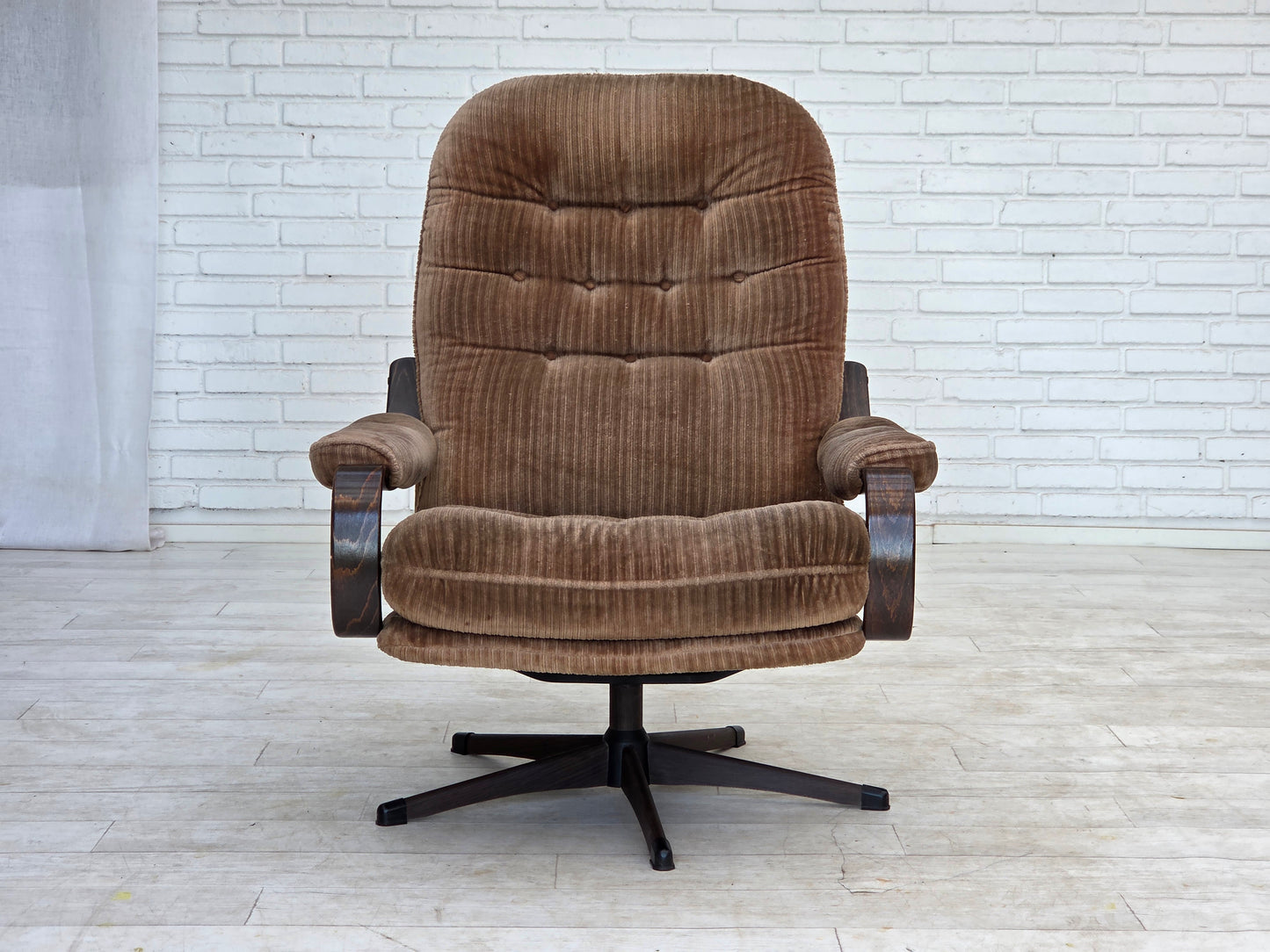 1970s, Danish swivel armchair, brown furniture corduroy.