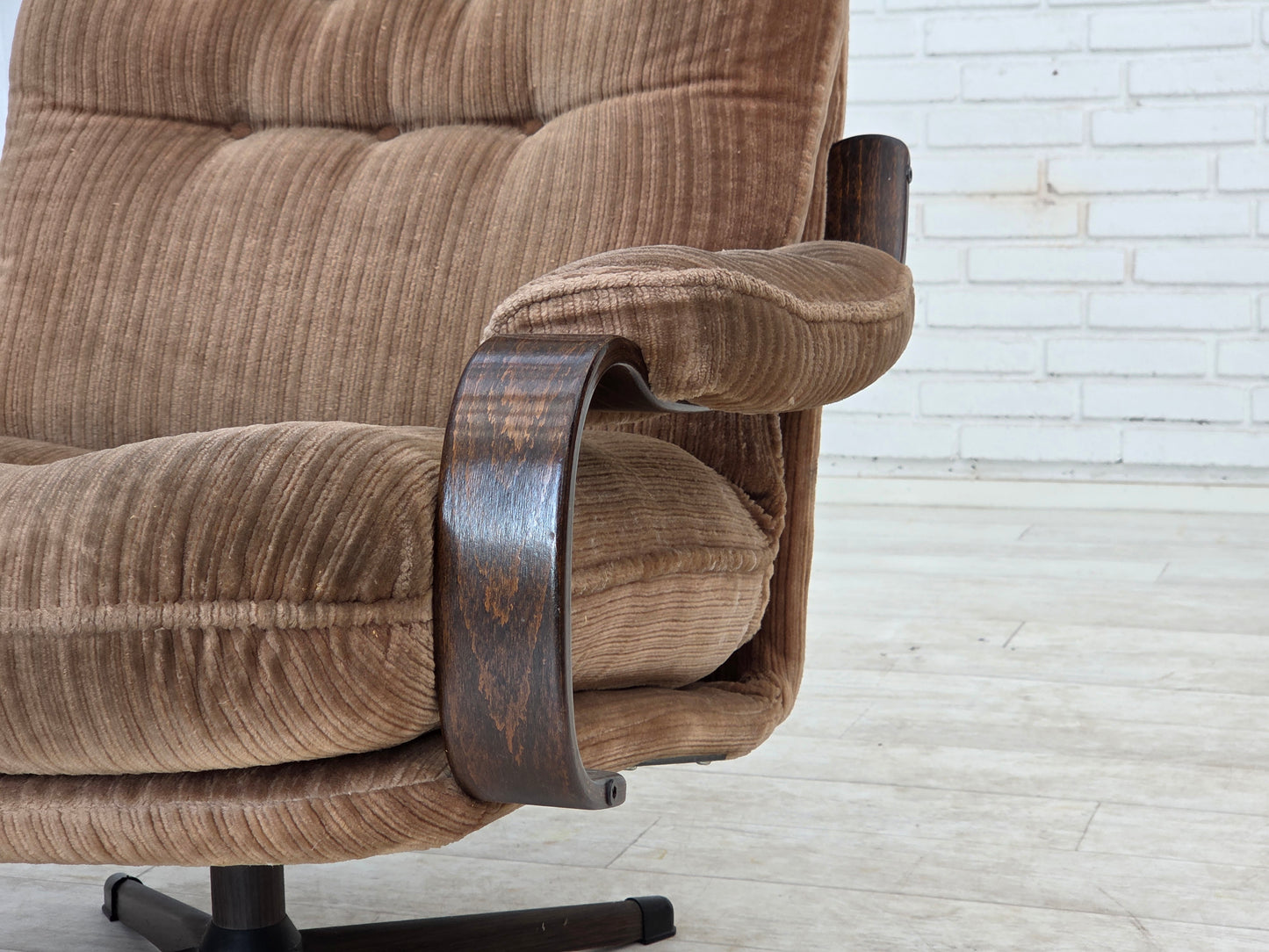 1970s, Danish swivel armchair, brown furniture corduroy.