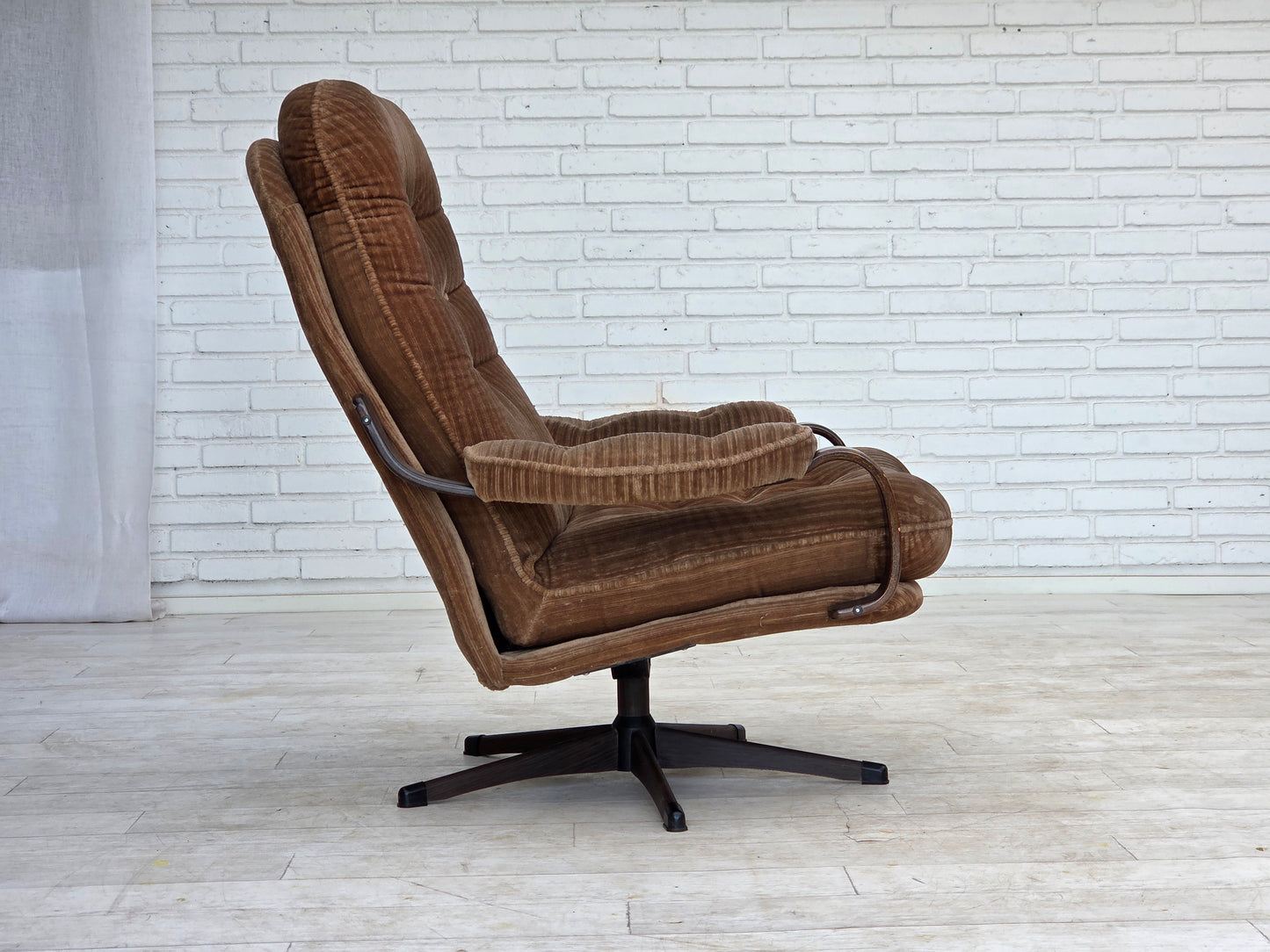 1970s, Danish swivel armchair, brown furniture corduroy.