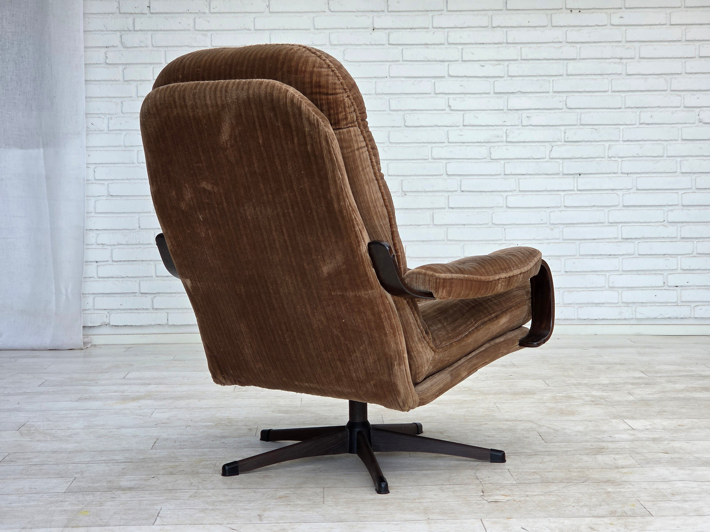 1970s, Danish swivel armchair, brown furniture corduroy.