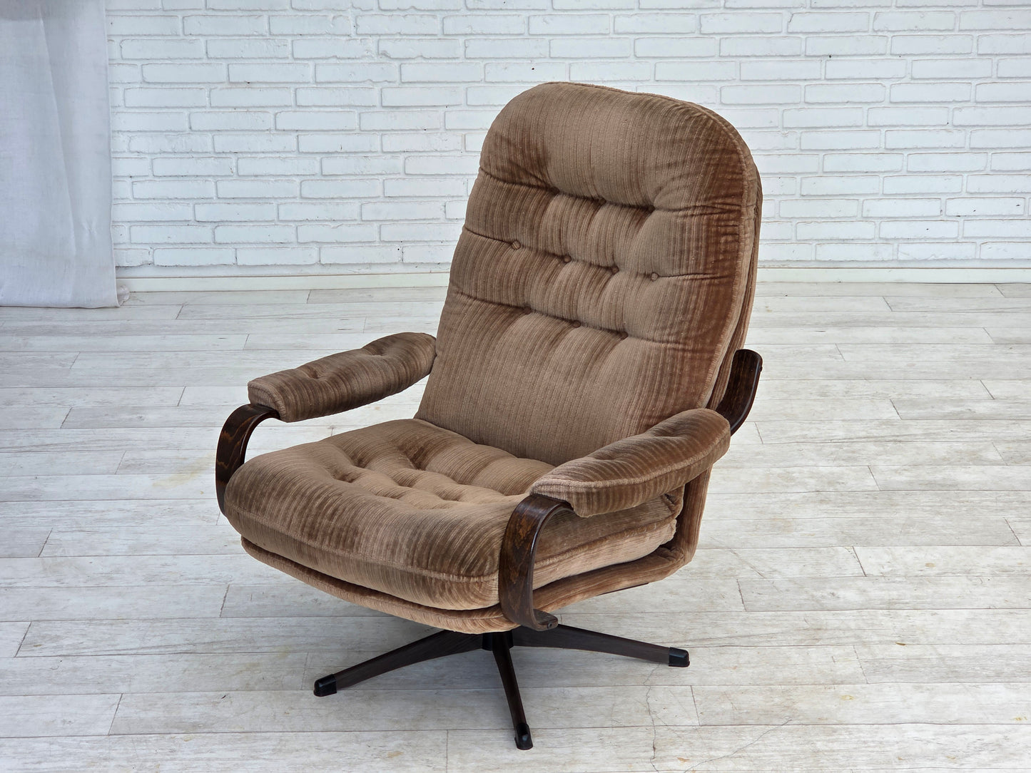 1970s, Danish swivel armchair, brown furniture corduroy.