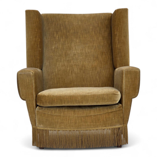 1970s, Danish highback armchair, honey yellow furniture velour.