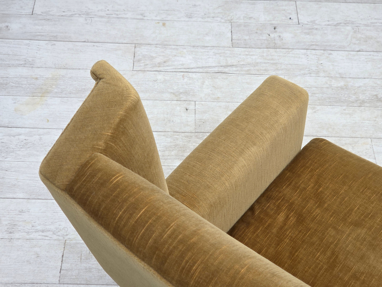 1970s, Danish highback armchair, honey yellow furniture velour.
