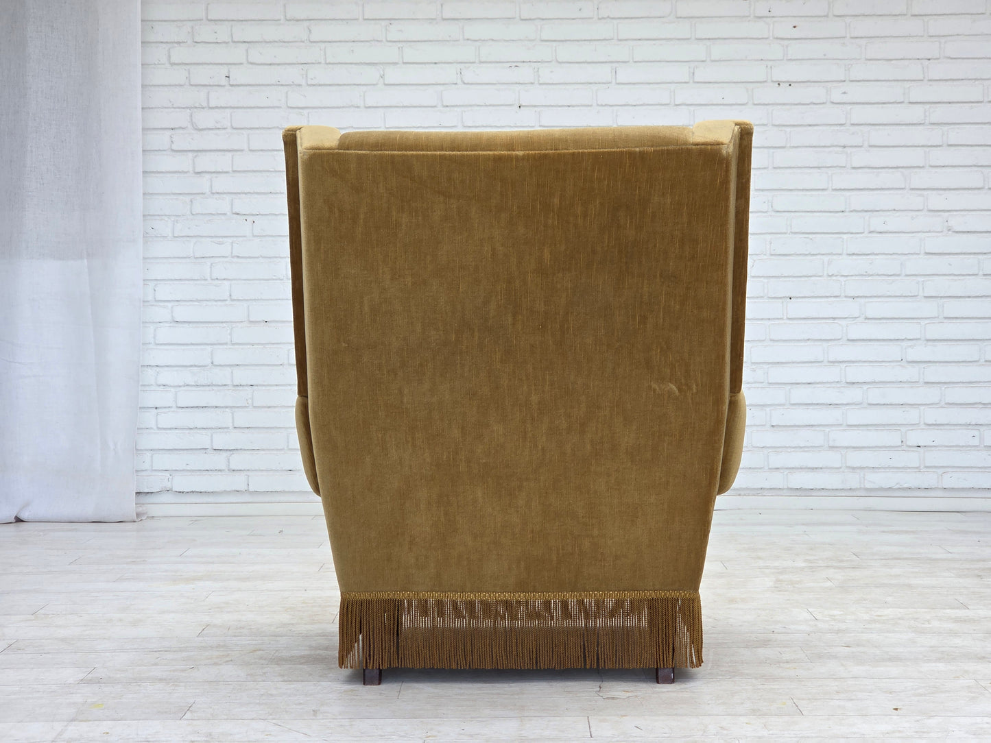 1970s, Danish highback armchair, honey yellow furniture velour.